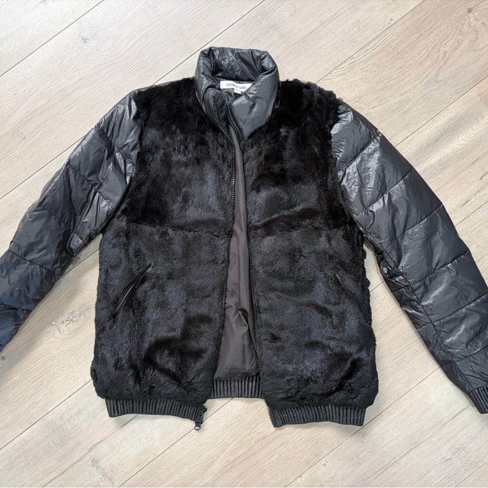 Elizabeth and James Black Quilted Fur Bomber Jacket
